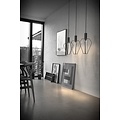 Suspension design avec 4 points lumineux GU10, dimmable, abat-jour en métal noir, hauteur 47,5 cm, diamètre 27,5 cm, IP20.