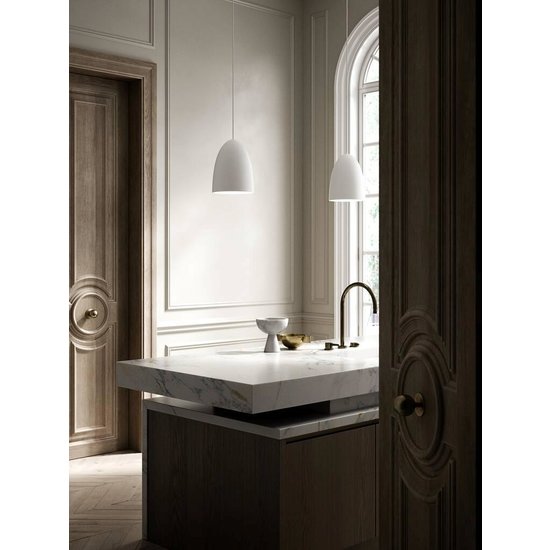 Suspension Nordic en métal, blanc/télégris, douille E27 max 40W, IP20, abat-jour Ø20 cm, hauteur 25,4 cm, câble textile 300 cm
