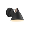 Industrial wall lamp in black metal with leather detail, GU10 fitting, max 8W, dimmable, height 17 cm