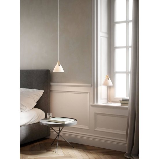 Table lamp Scandinavian design with nickel base and opal white glass shade, G9 fitting max. 25W, height 43.7 cm