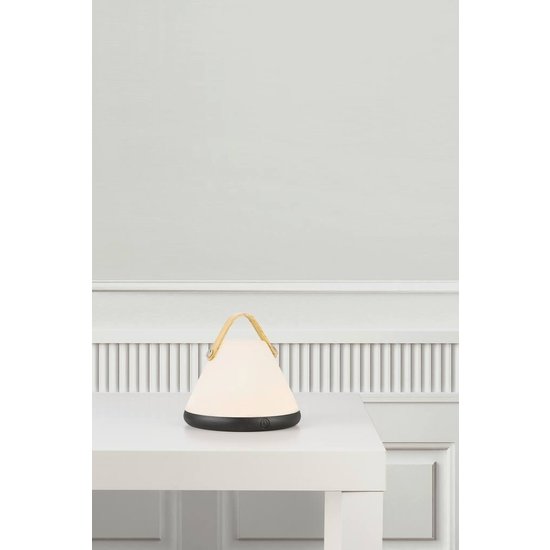 Draagbare oplaadbare tafellamp Scandinavisch wit/zwart, bamboe voet, 2,5W LED incl., dimbaar, IP54
