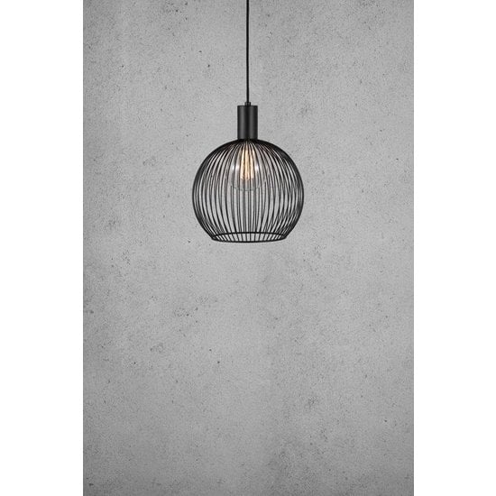 Pendelleuchte aus gebogenem Metalldraht in Schwarz, E27-Fassung, Durchmesser 40 cm, Höhe 45,5 cm, dimmbar mit passender Lampe