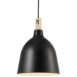 Hanglamp metaal en hout Ø29 cm zwart E27 dimbaar IP20