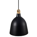 Hanglamp in metaal en hout, Ø29 cm, zwart, E27 fitting max 60W, dimbaar met compatibele lamp, IP20