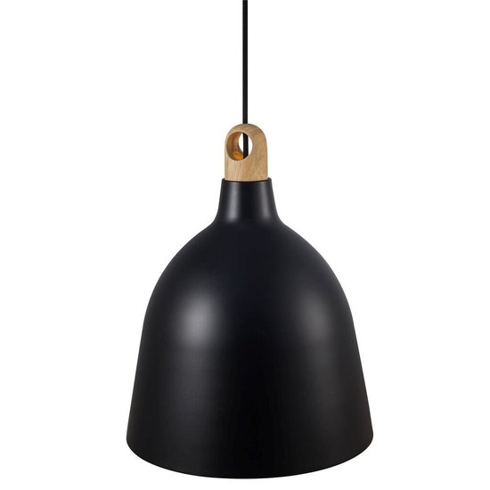 Suspension en métal et bois, Ø29 cm, noir, douille E27 max 60W, dimmable avec ampoule compatible, IP20