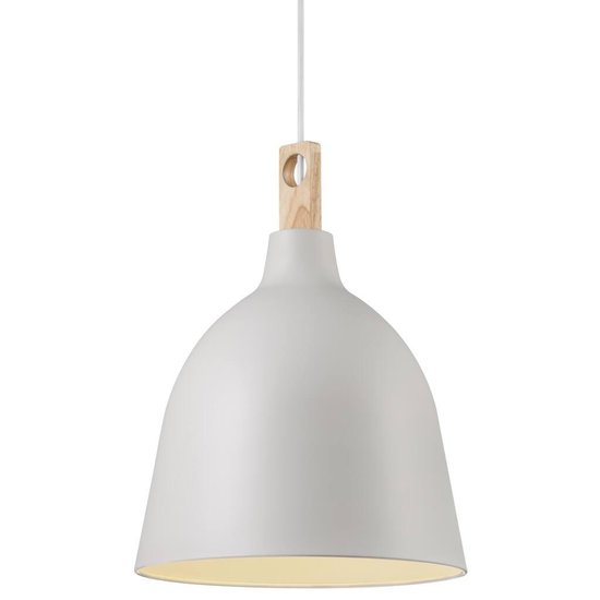 Suspension Ø29 cm avec abat-jour en métal et détail en bois, douille E27 max. 60W, gradable avec ampoule compatible, blanc/gris