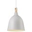 Hanglamp Ø29 cm met metalen kap en houten detail, E27 fitting max. 60W, dimbaar met compatibele lamp, wit/telegrijs