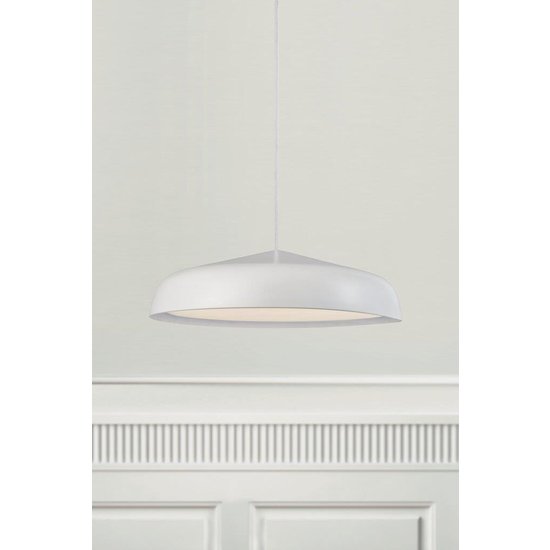 Lámpara colgante Ø40 cm, blanca, metal y plástico, módulo LED 20W 230V, regulable, cable textil blanco 300 cm, IP20