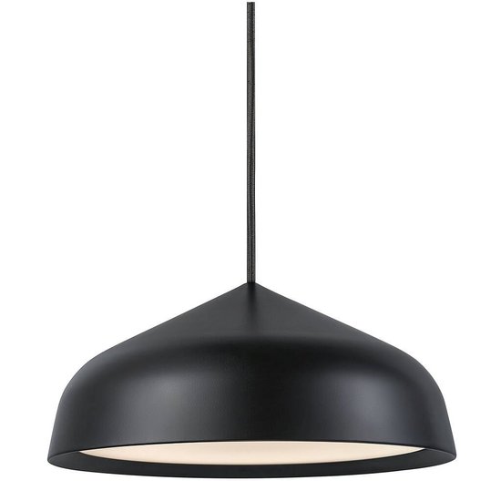 Runde Pendelleuchte Ø25 cm aus schwarzem Metall mit Kunststoffdetails, dimmbares 12W-LED-Modul, IP20, Kabel 300 cm