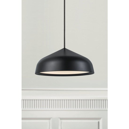 Round pendant lamp Ø25 cm in black metal with plastic finish, dimmable 12W LED module, IP20, 300 cm cable