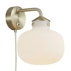 Wandlamp opaalwit glas met witte textielkabel, E27