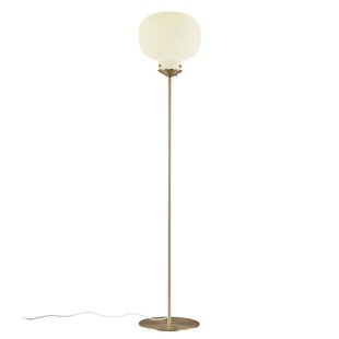 Lampadaire verre blanc opale, pied métal, E27, 150 cm