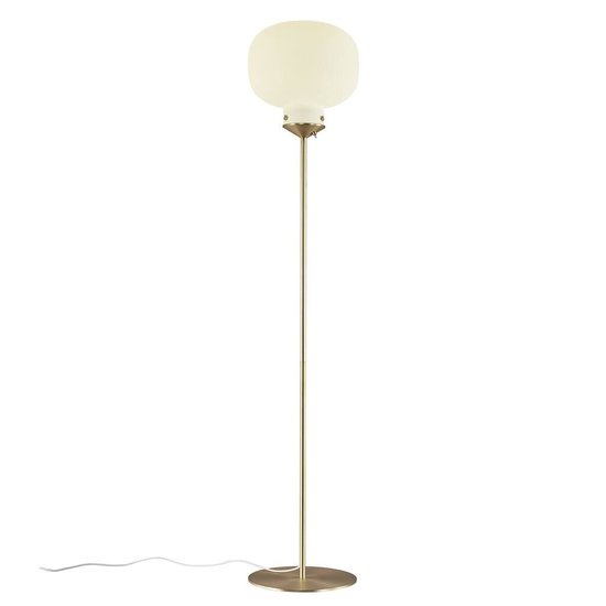 Floor lamp with opal white glass shade and metal base, E27 socket, max 15W, bulb not included, 150 cm tall, IP20