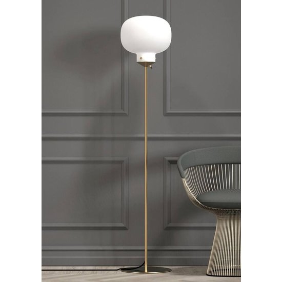 Floor lamp with opal white glass shade and metal base, E27 socket, max 15W, bulb not included, 150 cm tall, IP20