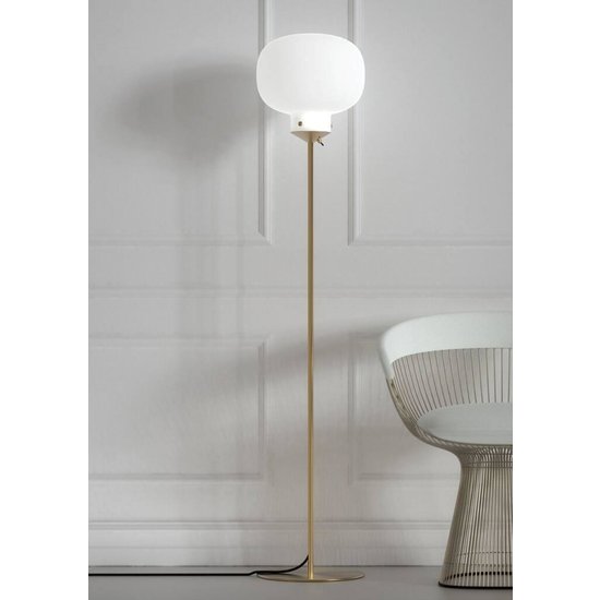 Lámpara de pie con pantalla de vidrio blanco ópalo, base de metal, casquillo E27, máx. 15W, bombilla no incluida, 150 cm, IP20
