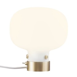 Lampe à poser en verre blanc opale, pied en métal, E27