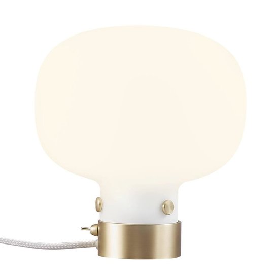 Lampe à poser en verre blanc opale, pied en métal, douille E27, hauteur 21,2 cm, diamètre abat-jour 20 cm, ampoule non incluse