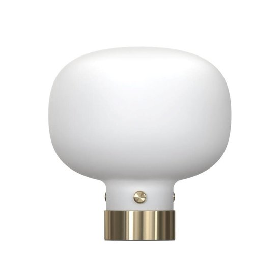 Lampe à poser en verre blanc opale, pied en métal, douille E27, hauteur 21,2 cm, diamètre abat-jour 20 cm, ampoule non incluse