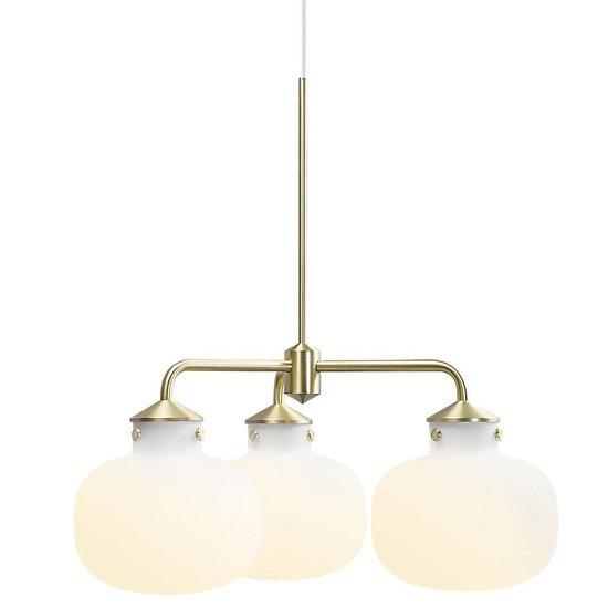 Kronleuchter 3-armig E27 max. 25W Opalweißglas, Metallrahmen, Höhe 55 cm, Breite 57 cm, IP20