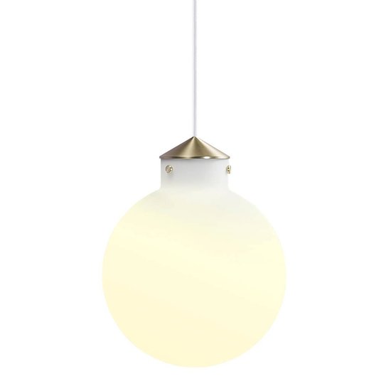 Lámpara colgante redonda con pantalla de vidrio blanco opal y base de metal, casquillo E27, máx. 25W, regulable con bombilla adecuada, Ø22,5 cm, cable 300 cm