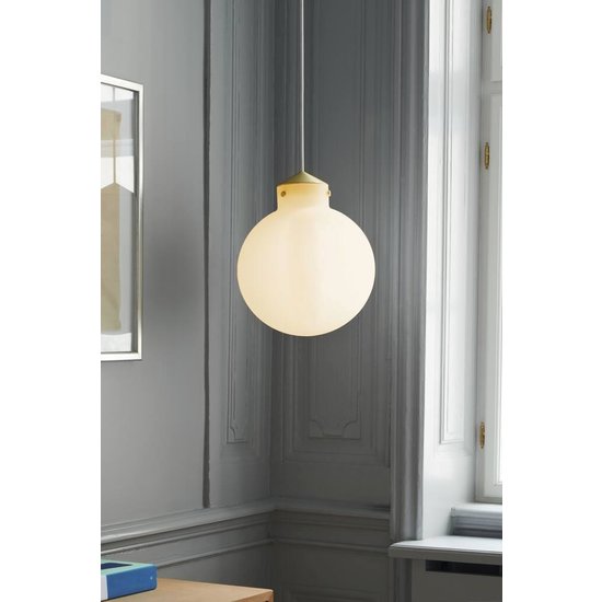 Lámpara colgante redonda con pantalla de vidrio blanco opal y base de metal, casquillo E27, máx. 25W, regulable con bombilla adecuada, Ø22,5 cm, cable 300 cm