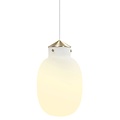 Lámpara colgante ovalada de vidrio blanco ópalo, detalles metálicos, portalámparas E27, regulable, Ø22,5 cm, cable 300 cm