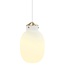 Ovale hanglamp met opaalwit glas en metalen details, witte textielkabel, E27 fitting, dimbaar, Ø22,5 cm, kabel 300 cm