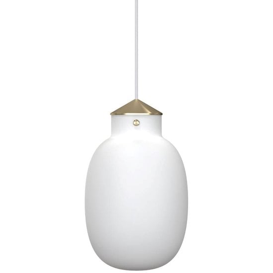 Oval pendant light with opal white glass, metal details, E27 socket, dimmable, Ø22.5 cm, 300 cm cable