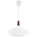Lámpara colgante con tapa de nogal aceitado certificado FSC, Ø39 cm, marco metálico blanco, casquillo E27, IP20