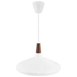 Hängelampe geölte Nussbaum-Platte Ø39 cm, weißer Metallrahmen