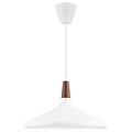 Lámpara colgante con tapa de nogal aceitado certificado FSC, Ø39 cm, marco metálico blanco, casquillo E27, IP20