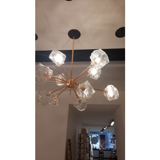 Rock Hängelampe Sternform, 12 x G9 Chrom mit Glas, Durchmesser 930 mm, Höhe 620-1420 mm verstellbar, exkl. Leuchtmittel