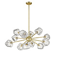 Rock lámpara colgante con 12 brazos G9 en metal dorado, bloques de cristal, altura regulable 620-1420 mm, Ø930 mm