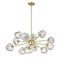 Rock suspension 12 lumières G9 or avec blocs en verre