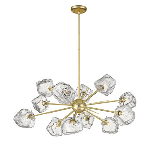 Rock suspension à 12 bras G9 en métal doré, blocs de verre, hauteur réglable 620-1420 mm, Ø930 mm