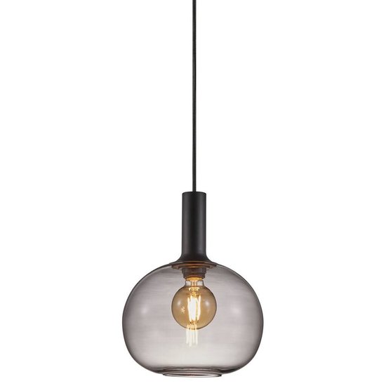 Alton 25 pendant lamp with black smoked glass, Ø23 cm, E27 fitting max 25W, IP20, black textile cable 300 cm