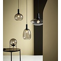 Alton 25 pendant lamp with black smoked glass, Ø23 cm, E27 fitting max 25W, IP20, black textile cable 300 cm
