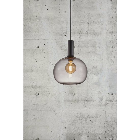 Alton 25 lámpara colgante de cristal ahumado negro, Ø23 cm, casquillo E27 máx. 25W, IP20, cable textil negro 300 cm