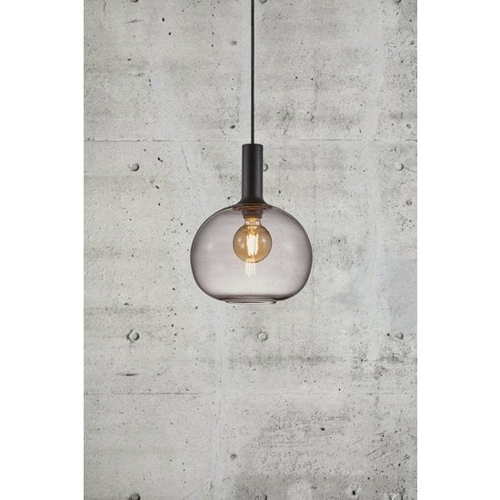 Alton 25 Pendelleuchte mit schwarzem Rauchglas, Ø23 cm, E27-Fassung max. 25W, IP20, schwarzes Textilkabel 300 cm