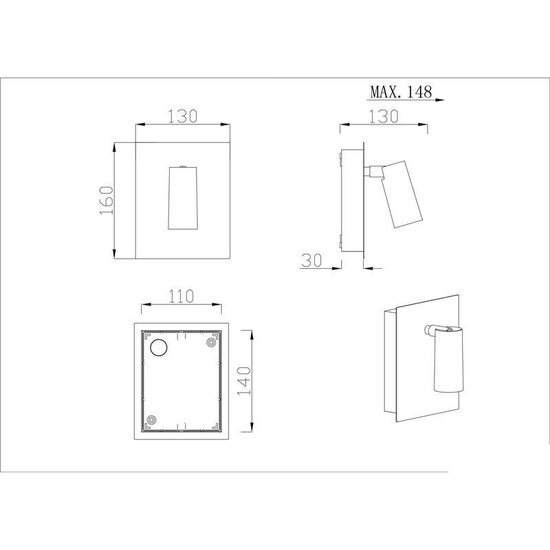 Spot mural LED blanc 3,5W inclinable pour usage intérieur et extérieur