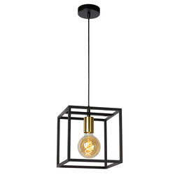 Suspension cube minimaliste E27 noir avec or