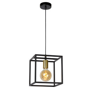Lámpara colgante cubo minimalista E27 negro con oro