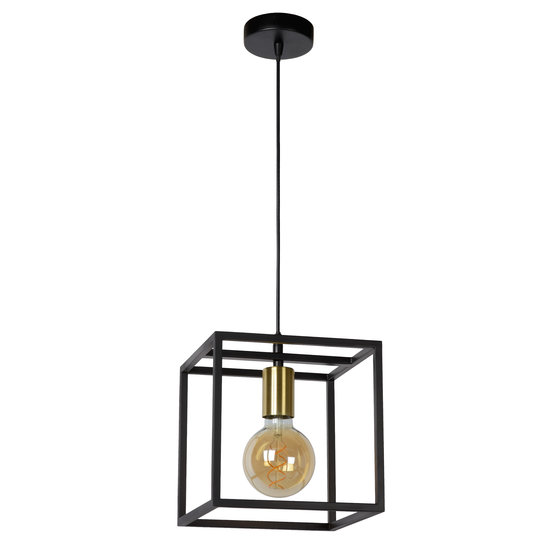 Minimalistische Würfel-Hängelampe E27 schwarz mit Gold