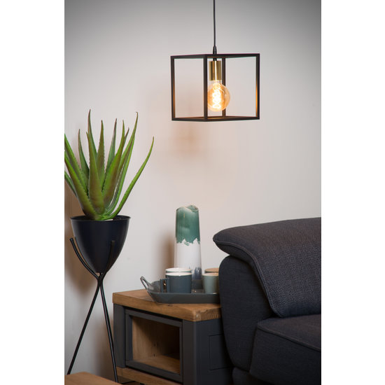 Suspension cube minimaliste E27 noir avec or