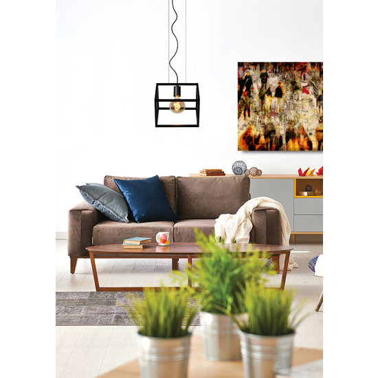 Tilted cube-shaped hanging lamp E27 black
