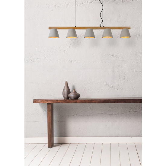 Pendellamp met Scandinavische look 5xE14 hout met beton