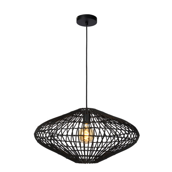 Lampe à suspension épurée et élégante en osier 56 cm Ø E27 rotin noir