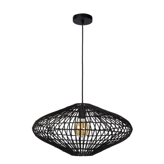 Lampe à suspension épurée et élégante en osier 56 cm Ø E27 rotin noir