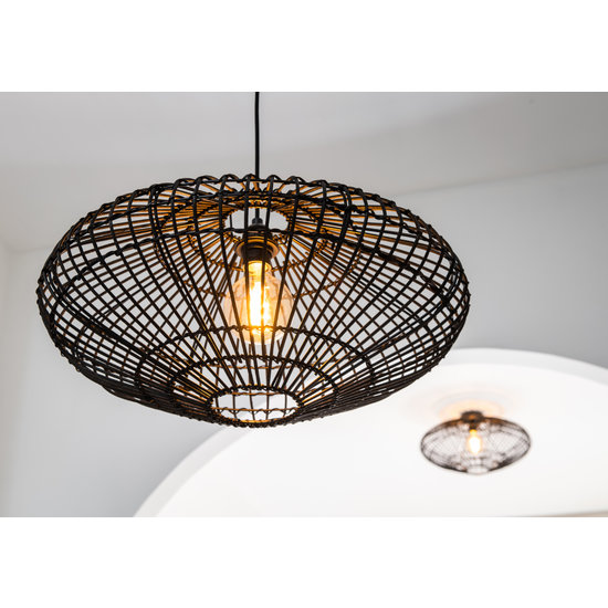 Strak en elegante rieten hanglamp 56 cm Ø E27 zwart rotan