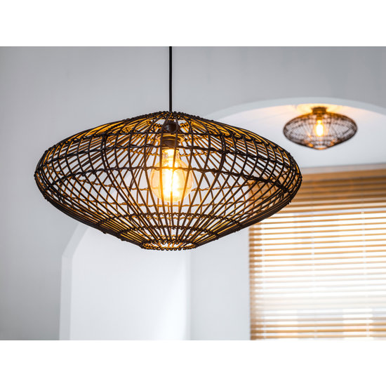 Lampe à suspension épurée et élégante en osier 56 cm Ø E27 rotin noir